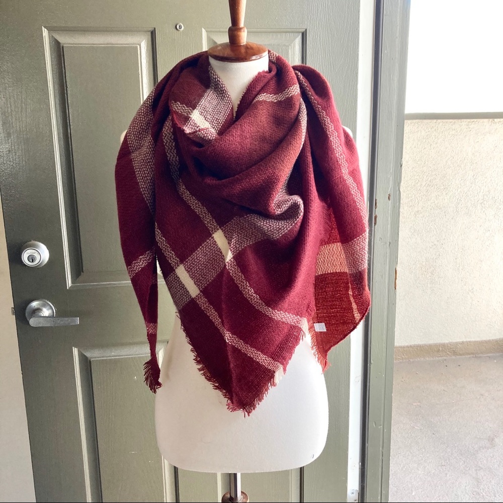 New Burgundy Plaid Cashmere Pashmina Scarf Shawl